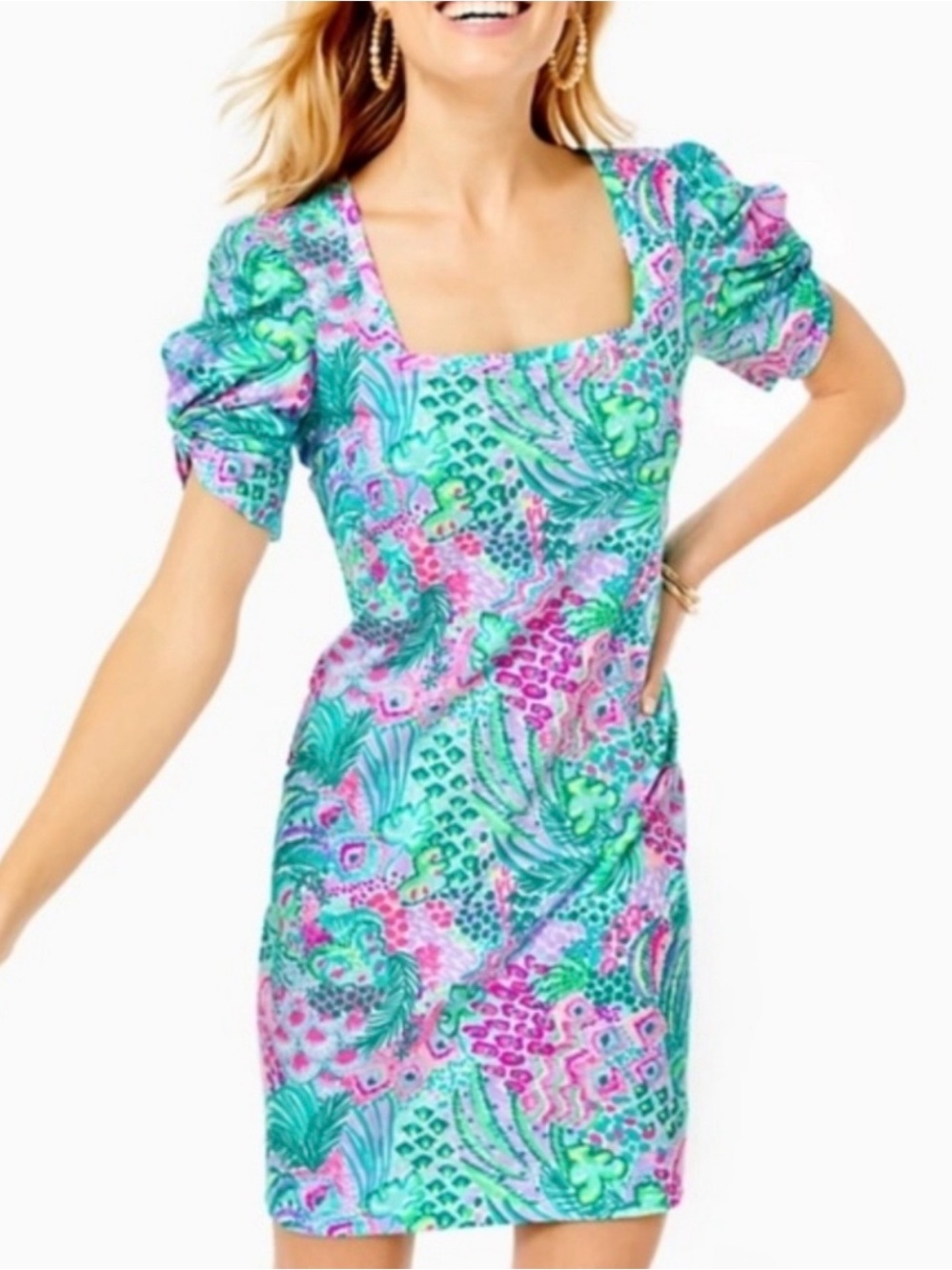 Lilly Pulitzer Pink, Green & Purple Tropical Print dress size L EUC!!!